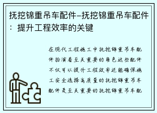 抚挖锦重吊车配件-抚挖锦重吊车配件：提升工程效率的关键