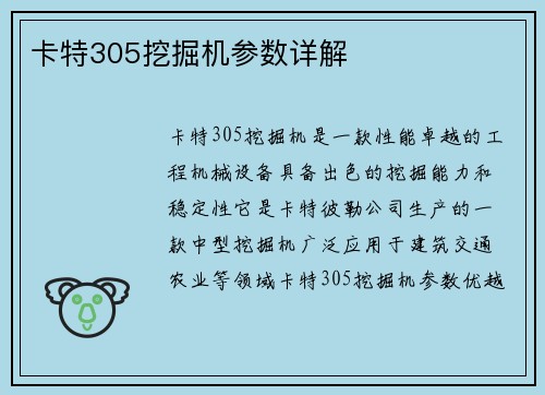 卡特305挖掘机参数详解